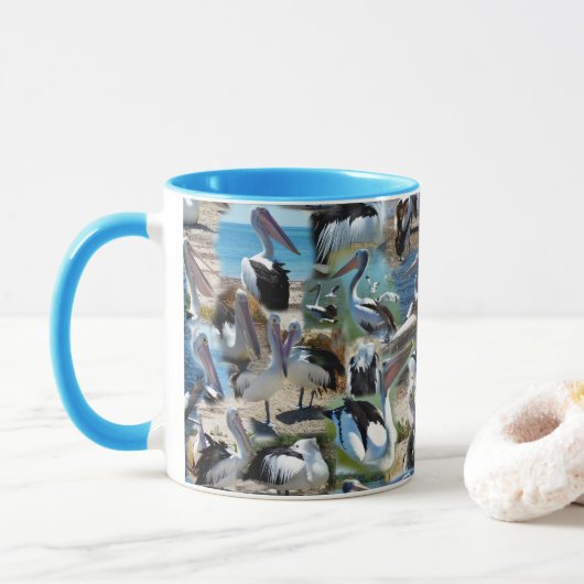 Pelikaan Foto Collage, Blauw Mok (Met donut)
