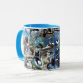 Pelikaan Foto Collage, Blauw Mok (Voorkant links)