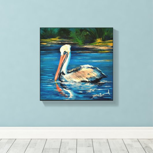 Pelikaan in het moeras 10" x 10" canvas afdruk (Insitu (Houten vloer))