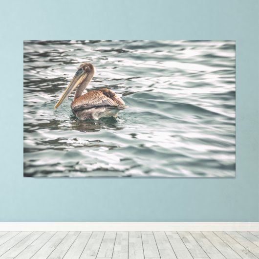 Pelikaan in het water canvas afdruk (Insitu (Houten vloer))