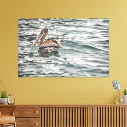 Pelikaan in het water canvas afdruk (Insitu (Woonkamer))