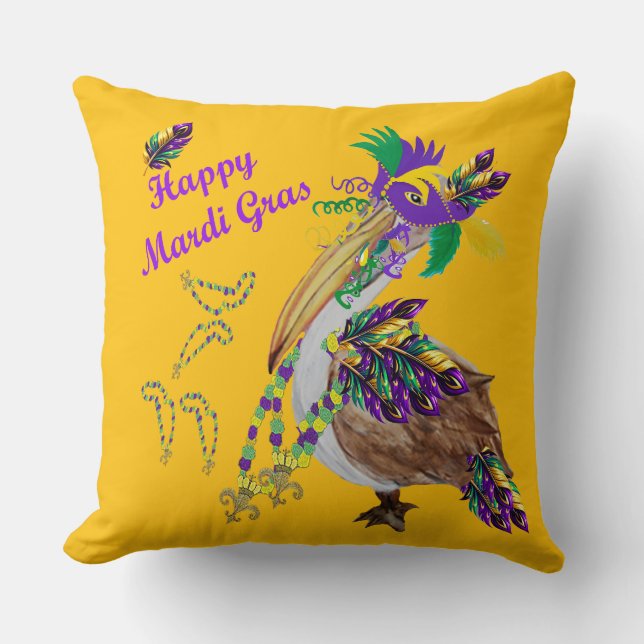 Pelikaan Mardi Gras-feestdecoratie Kussen (Voorkant)