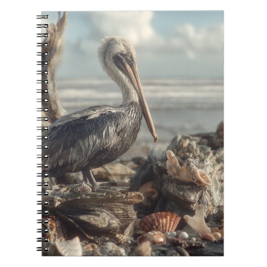 Pelikaan met Seashell Shore Notitieboek (Voorkant)