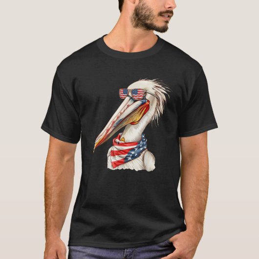Pelikaan met USA Flag Patriottische Zonnebril 4e T-shirt (Voorkant)