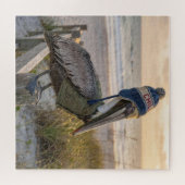 Pelikaan met winterhoed legpuzzel (Horizontaal)