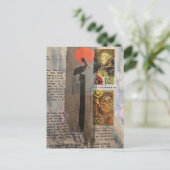 Pelikaan mixed media collage briefkaart (Staand voorkant)
