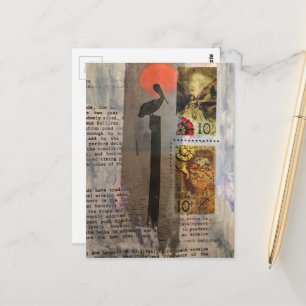 Pelikaan mixed media collage briefkaart