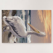 Pelikaan Oceaan Strand Golven Zonsondergang Legpuzzel (Horizontaal)