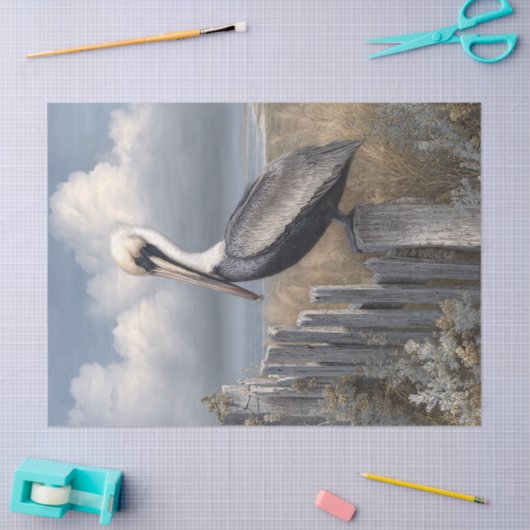 Pelikaan op een hek Decoupage Tissuepapier (Craft)