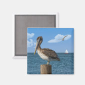 Pelikaan op een Post Magnet (Voorkant / Achterkant)