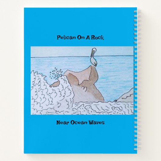 Pelikaan op een rots in de buurt van oceaangolven notitieboek (Achterkant)