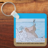 Pelikaan op een rots in de buurt van oceaangolven sleutelhanger (Voorkant)