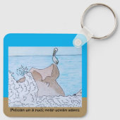 Pelikaan op een rots in de buurt van oceaangolven sleutelhanger (Achterkant)