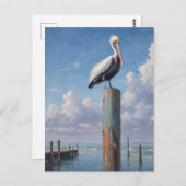 Pelikaan op een verweerde dockpaal briefkaart (Voorkant / Achterkant)