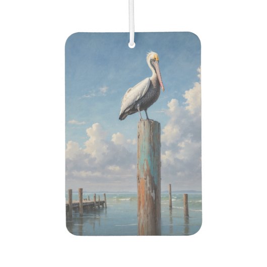 Pelikaan op een verweerde dockpaal luchtverfrisser (Voorkant)