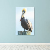 Pelikaan op pyloon canvas afdruk (Insitu (Houten vloer))