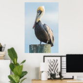 Pelikaan op pyloon geperst poster (Thuiskantoor)