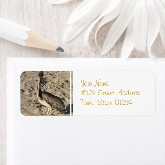 Pelikaan op strand Mailing Labels (Insitu)