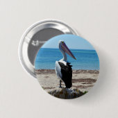 Pelikaan Op Strand Rots, Ronde Button 5,7 Cm (Voorkant /achterkant)