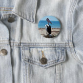 Pelikaan Op Strand Rots, Ronde Button 5,7 Cm (In situ)