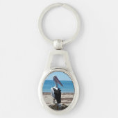 Pelikaan Op Strand Rots, Sleutelhanger (Voorkant)