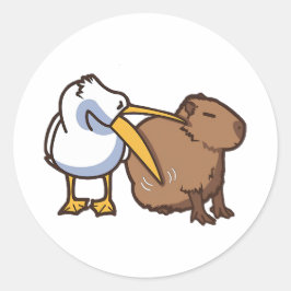 Pelikaan probeert Capybara Funny Meme te eten Ronde Sticker