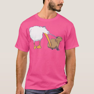 Pelikaan probeert Capybara Grappig Schattige meme T-shirt