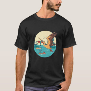 Pelikaan Vogel Eiland Boot Visvangst Tropische Vog T-shirt