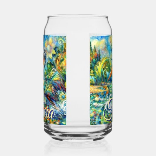 Pelikaanvogel in Wonderland Bloemen gepersonalisee Blikvorm Glas (Links)