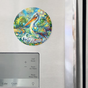 Pelikaanvogel in Wonderland Bloemen gepersonalisee Magneet