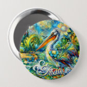 Pelikaanvogel in Wonderland Bloemen gepersonalisee Ronde Button 4,0 Cm (Voorkant /achterkant)