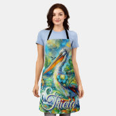 Pelikaanvogel in Wonderland Bloemen gepersonalisee Schort (Gedragen)