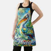 Pelikaanvogel in Wonderland Bloemen gepersonalisee Schort (Insitu)