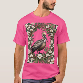 Pelikaanvogel omringd door magnolia bloemen overma t-shirt