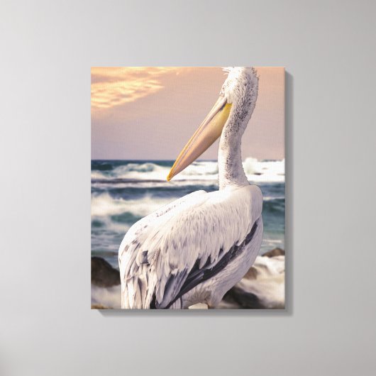 Pelikan Strandgolven Zonsondergang Canvas Afdruk (Voorkant)