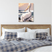 Pelikan Strandgolven Zonsondergang Canvas Afdruk (Insitu (Slaapkamer))