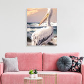 Pelikan Strandgolven Zonsondergang Canvas Afdruk (Insitu (Woonkamer))