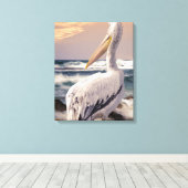 Pelikan Strandgolven Zonsondergang Canvas Afdruk (Insitu (Houten vloer))