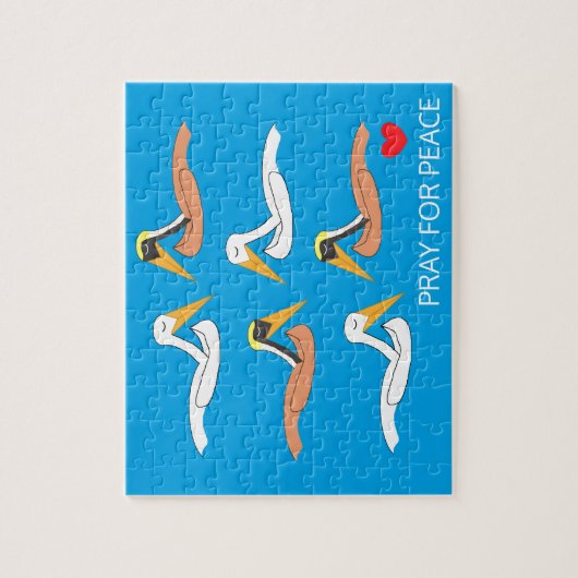 Pelikanen bidden voor vrede legpuzzel (Verticaal)