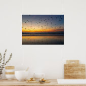 Pelikanen bij zonsondergang - Venice Beach, CA Poster (Keuken)