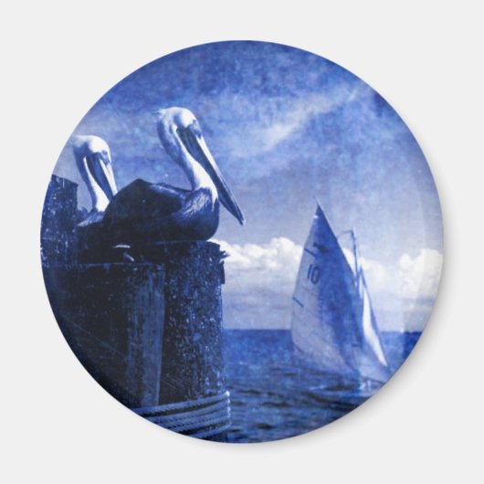 Pelikanen in blauw magneet (Voorkant)