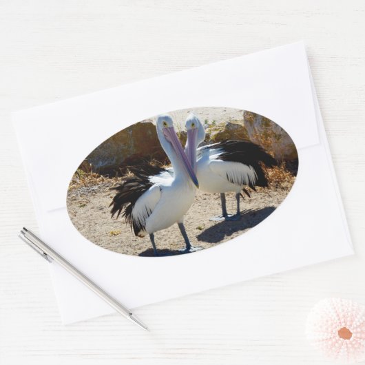 Pelikanen in liefde, ovale sticker (Envelop)