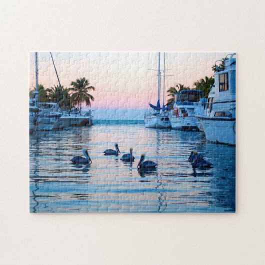 Pelikanen, palmbomen, boten in Florida Keys Legpuzzel (Horizontaal)