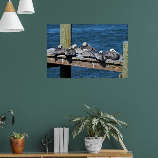 Pelikanen rusten op een dok poster (Woonkamer 1)
