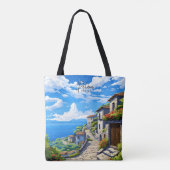 Pelion Griekenland  kunst reisillustratie Tote Bag (Achterkant)