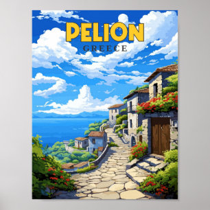 Pelion Griekenland vintage reisillustratie Poster