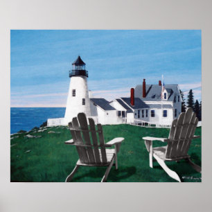 Pemaquid Light en twee stoelen Giclee Print/Poster Poster