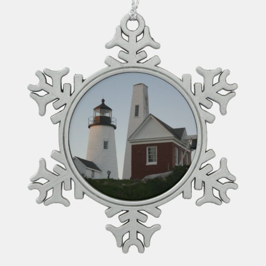 Pemaquid Point Light & Bell House Tin Sneeuwvlok Ornament (Voorkant)