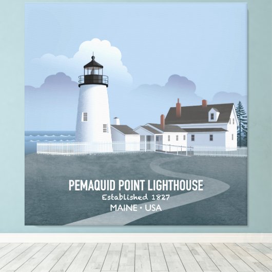 Pemaquid Point Lighthouse Canvas Afdruk (Insitu (Houten vloer))