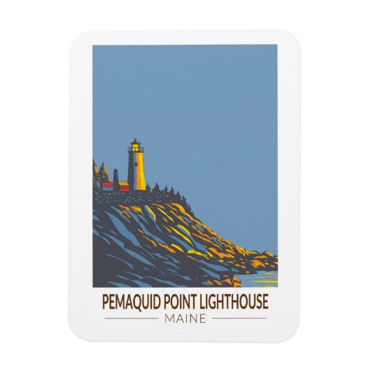 Pemaquid Point Lighthouse Maine Travel Art Vintage Magneet (Verticaal)